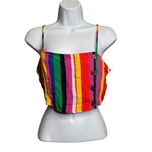 Pride Women's Rainbow Striped Cropped Top Size M Parade Vibrant Gay Forever 21‎